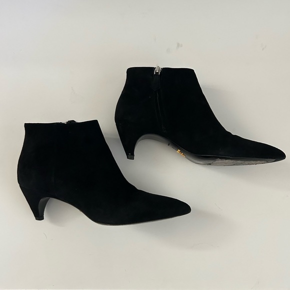 Prada Black Leather Suede ankle side zip kitten cone heel booties Boots size 7 - Picture 4 of 13